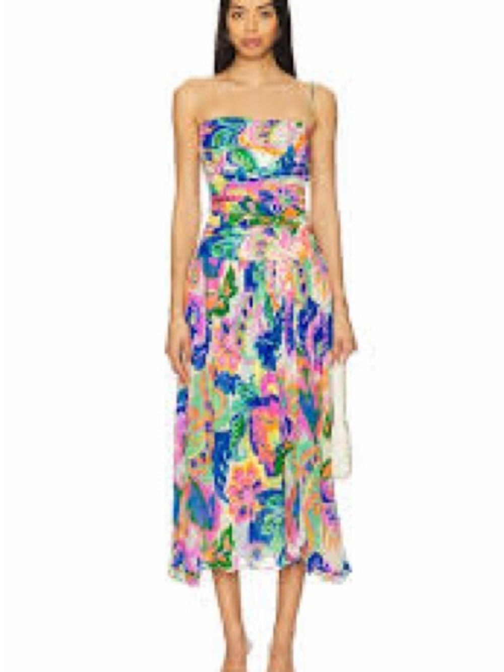 Amanda uprichard Strapless Floral Midi Dress in Multicolor